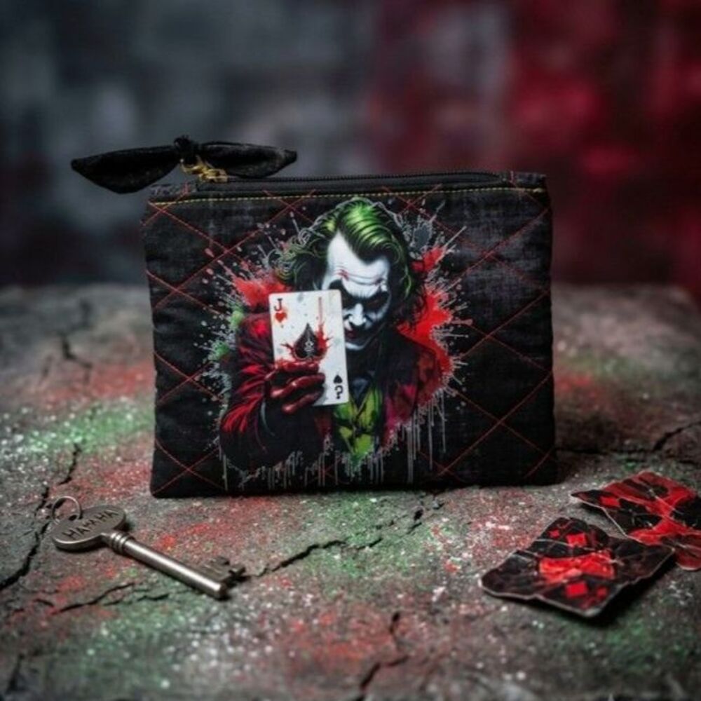 Joker Batman Black Grunge Quilted Bow Pouch - Edgy Versatile Zipper Organizer